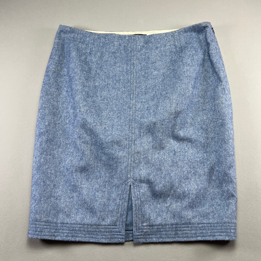 Banana Republic Pencil Skirt Women 8 Blue Herringbone Wool Blend Side Zip Formal